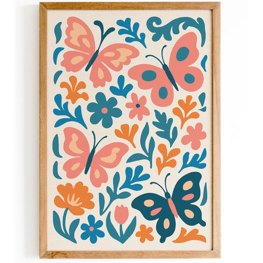 Butterflies Flowers Poster - Nursery Wall Art