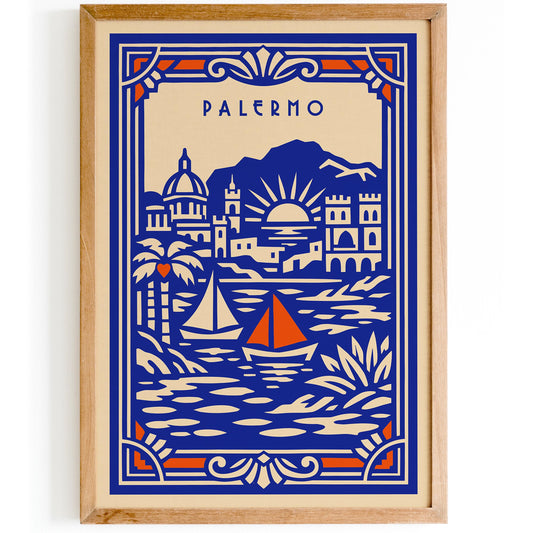 Palermo Sicily Poster - Blue Travel Wall Art