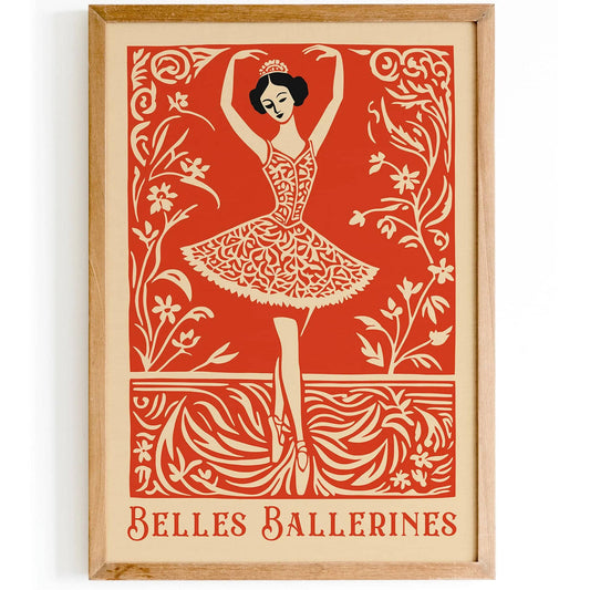 Red Vintage Ballerina Art Print