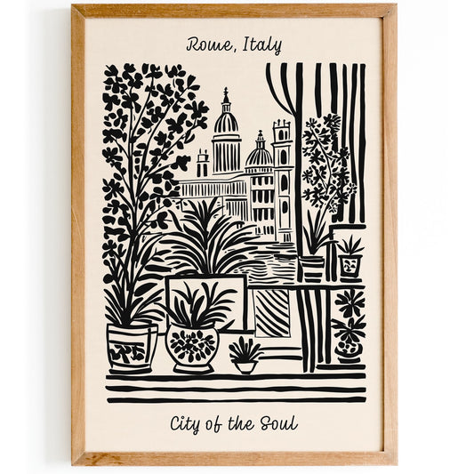 Rome Italy Poster - City of The Soul Black Ink Travel Art