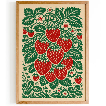 Linocut Style Strawberry Poster