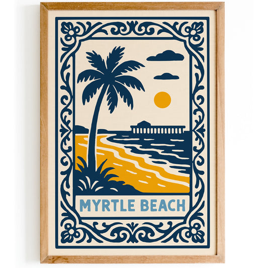 Myrtle Beach Travel Poster - Blue Landscape Art Print