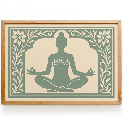 The Yoga Girl Club Poster - Sage Green Horizontal Wall Art Print