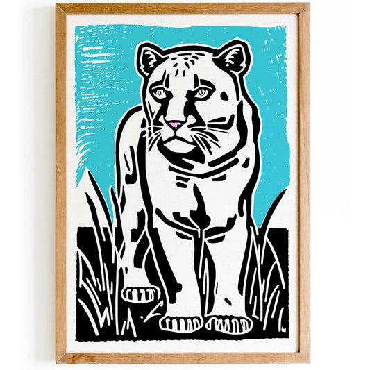 White Panther Linocut Art Poster - HypeSheriff