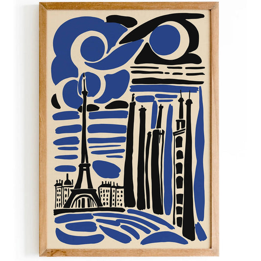 Blue Paris Poster – Abstract Eiffel Tower Art Print