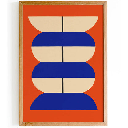 Retro Red Blue Geometric Wall Art