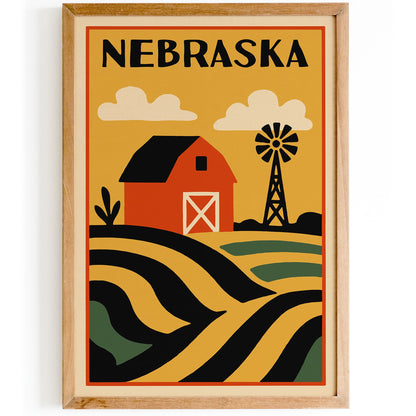 Nebraska State Retro Travel Poster