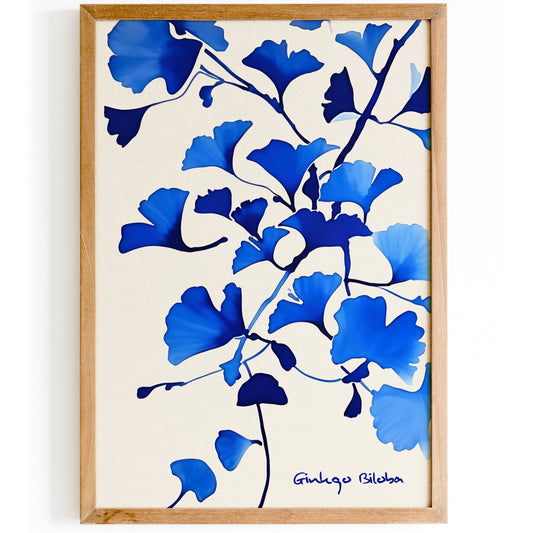 Ginkgo Biloba Blue Floral Poster