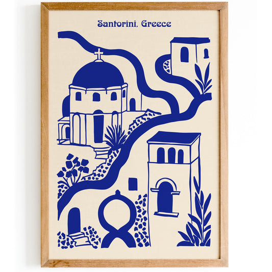 Blue Santorini Greece Cityscape Poster