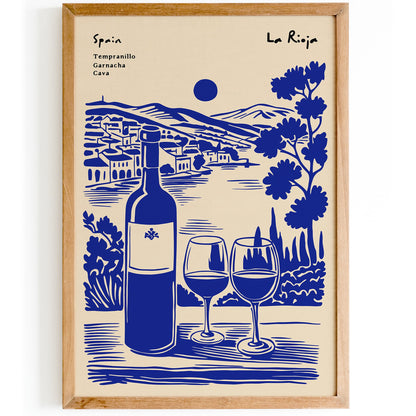 Spain La Rioja Wine Collection Blue Poster