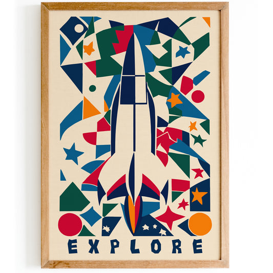 Rocketship, Explore Cosmos Kids Art Print