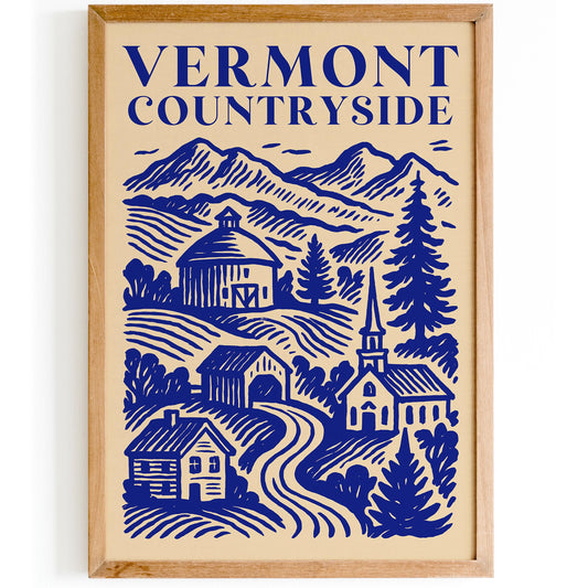 Vermont Countryside Blue Travel Poster