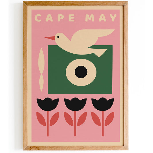Cape May NJ Poster – Pink Mid Century Art