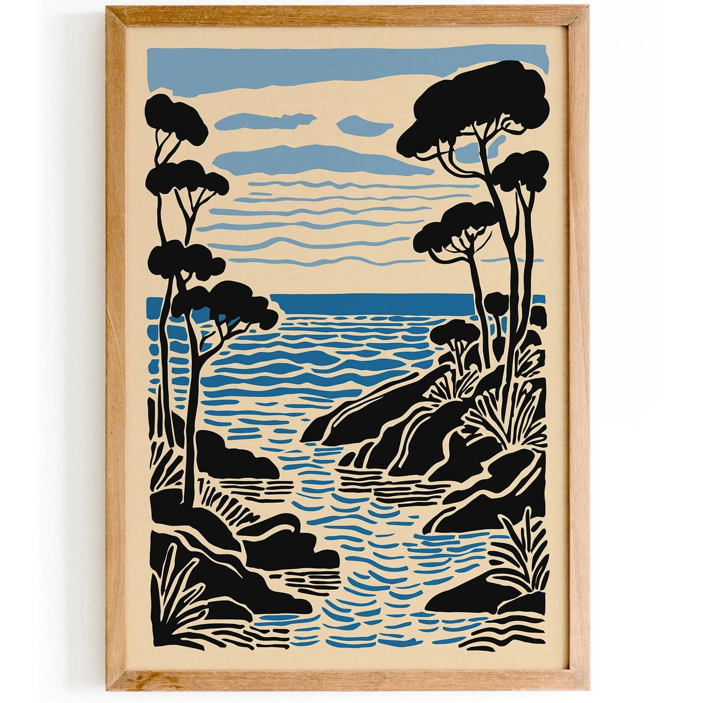 Nautical Landscape Art Print in Black and Blue