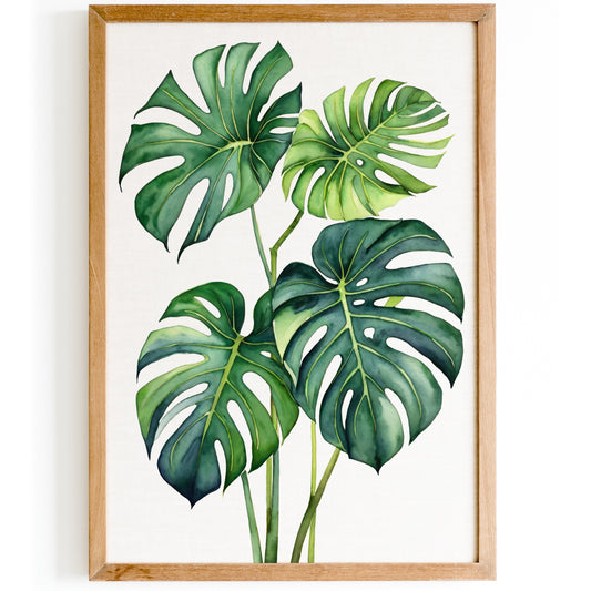 Monstera Leaves Watercolor Style Print