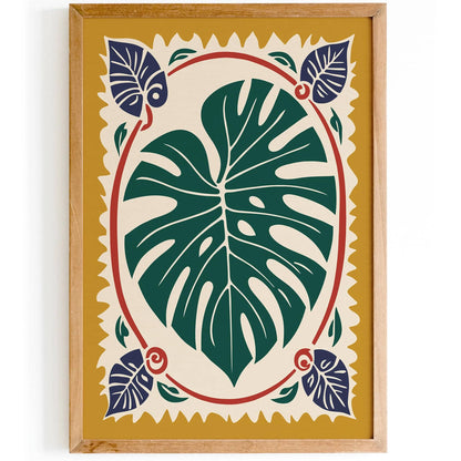 Mustard Yellow Monstera Leaf Boho Art Print