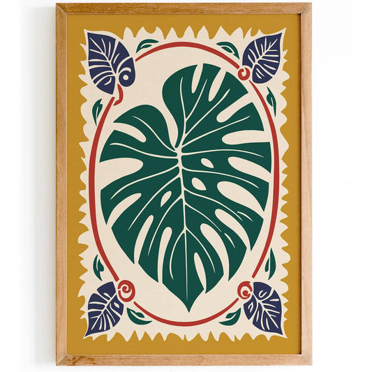 Mustard Yellow Monstera Leaf Boho Art Print