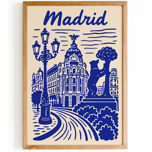 Madrid Cityscape Blue Wall Art Print