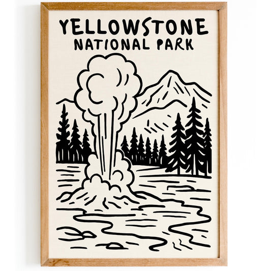 Yellowstone National Park Wall Art - Travel B&W Poster