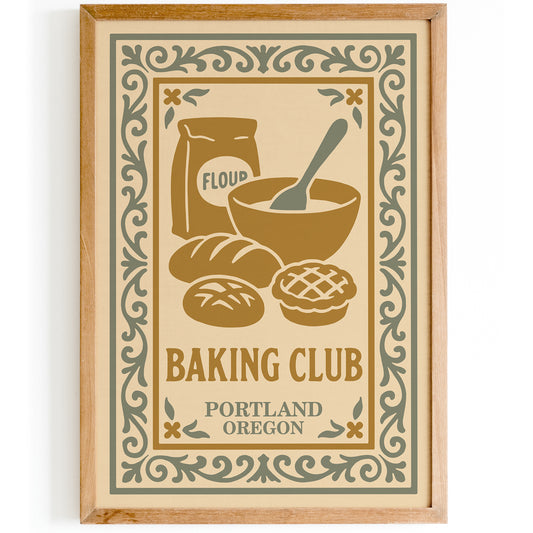 Baking Club Portland Oregon Poster - Kitchen Wall Art