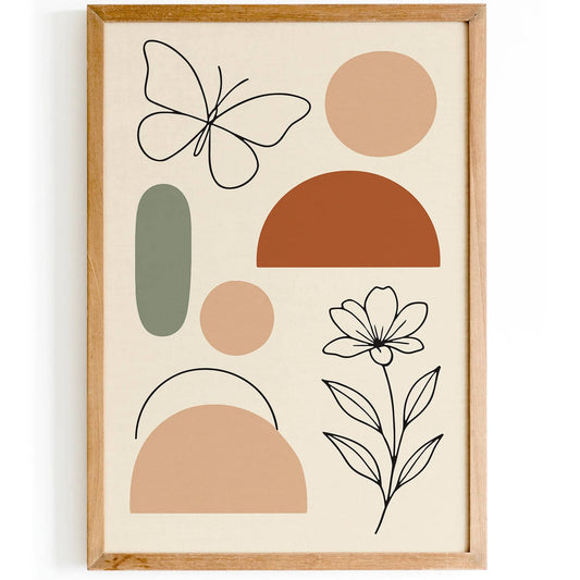 Minimalist Boho Wall Art – Butterfly, Flower & Shapes