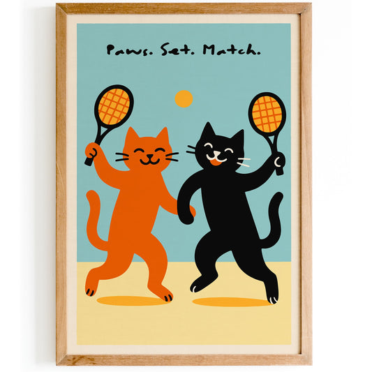 Paws. Set. Match. Funny Cats Playin Tennis Poster