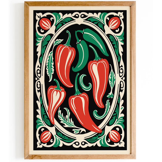 Red and Green Paprikas Vegetable Art Print