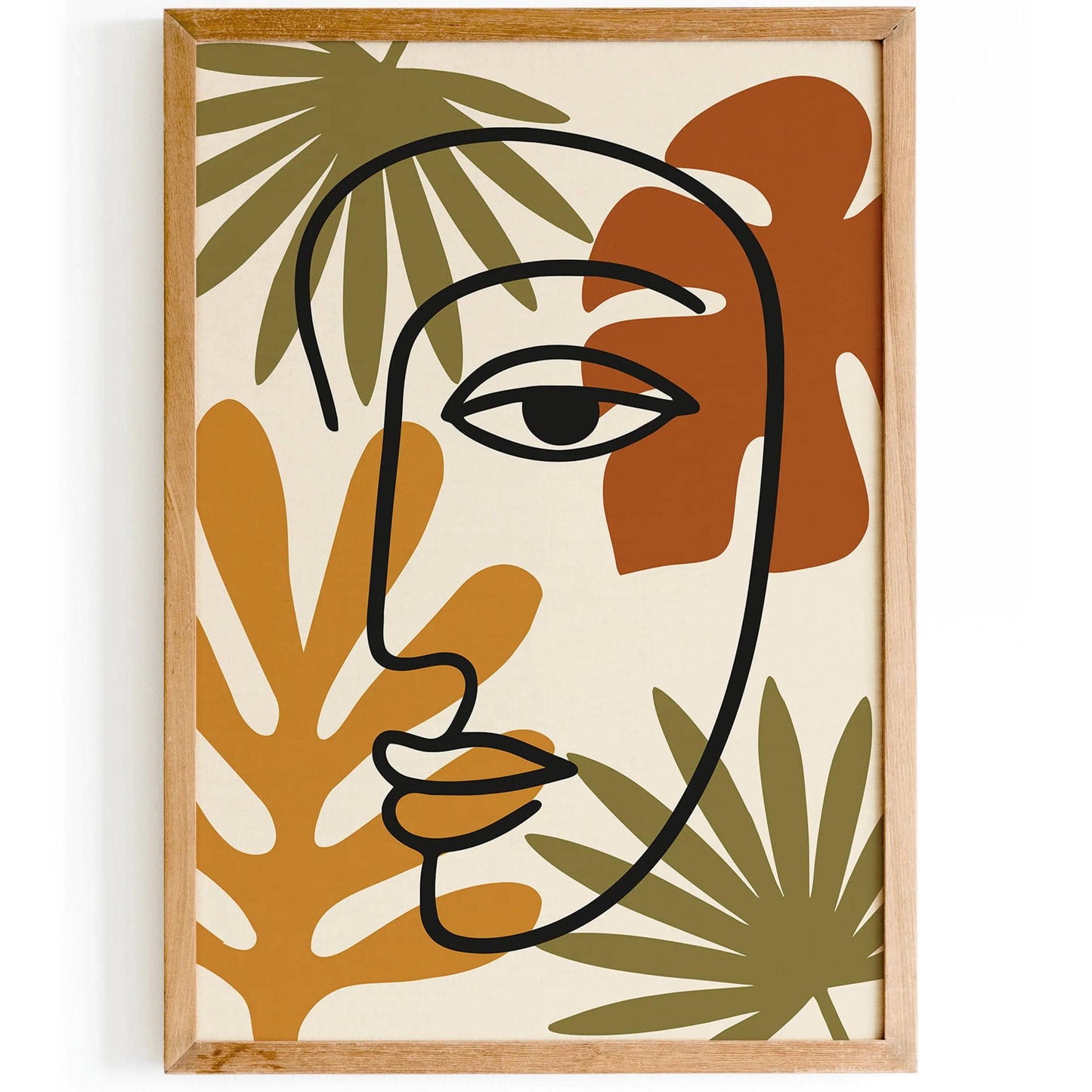 Boho Line Art Face with Tropical Leaves Poster