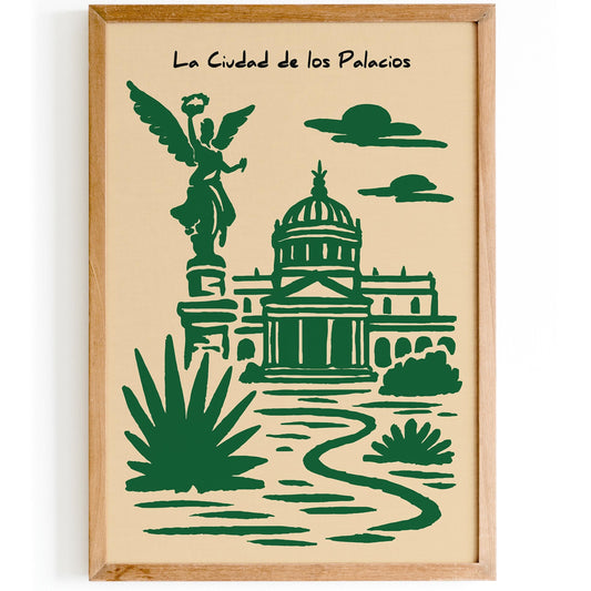 Mexico City Poster - Green Cityscape Architecture Wall Art
