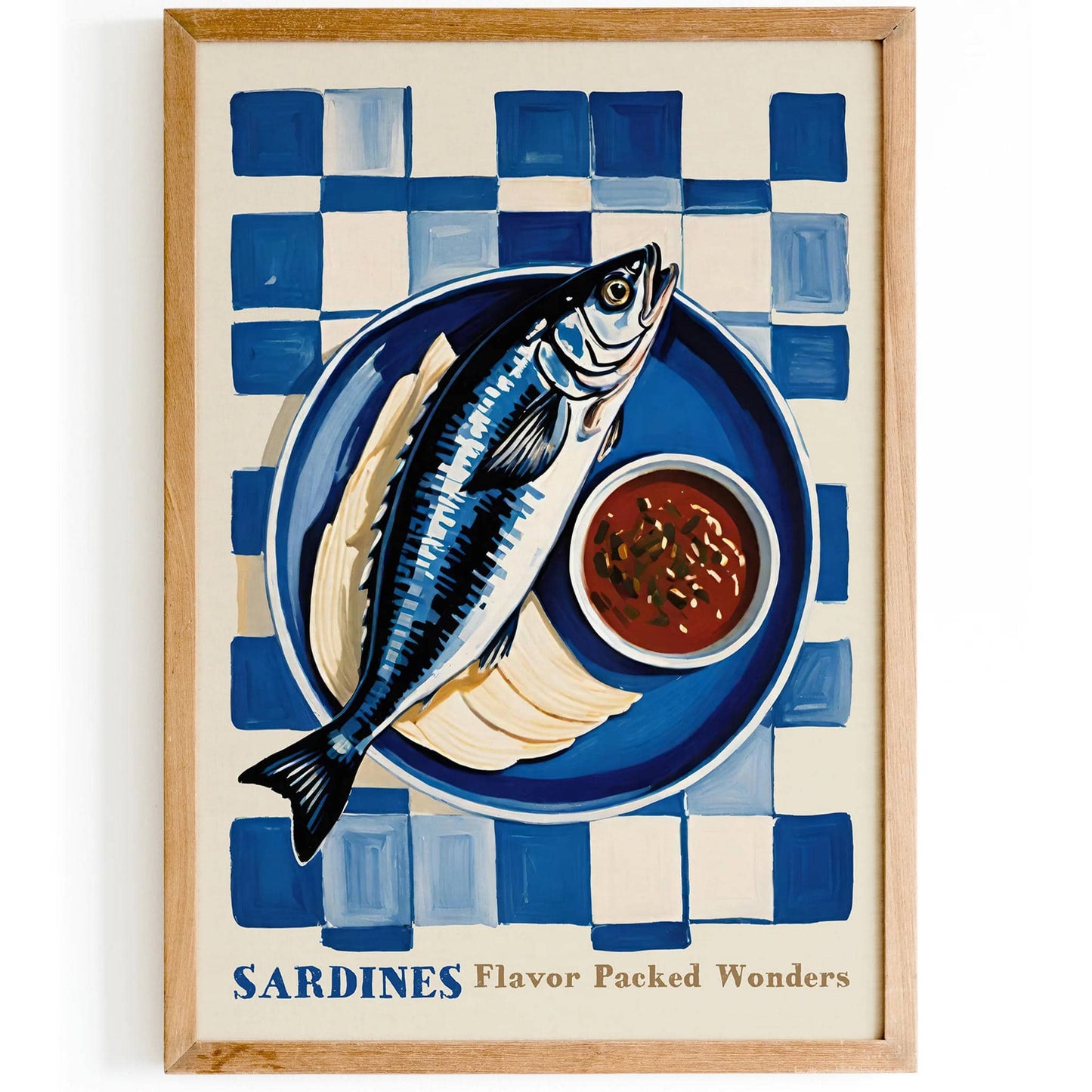 Sardines Blue Kitchen Wall Art Print