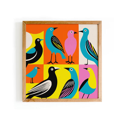 Mid-Century Modern Birds Print – Colorful Square Art