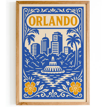 Orlando Cityscape Blue & Yellow Poster