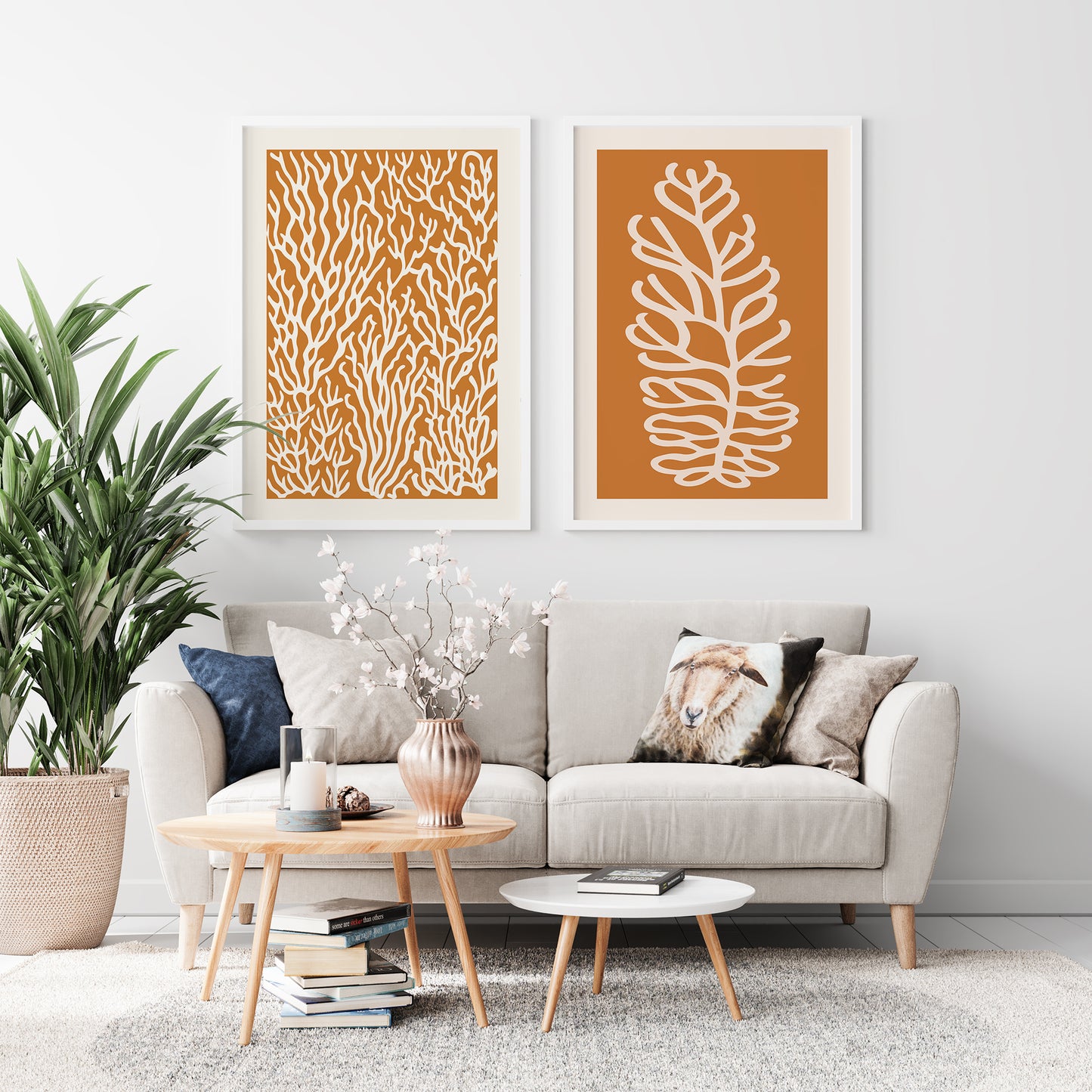 Set of 2 Boho Orange Corals Poster