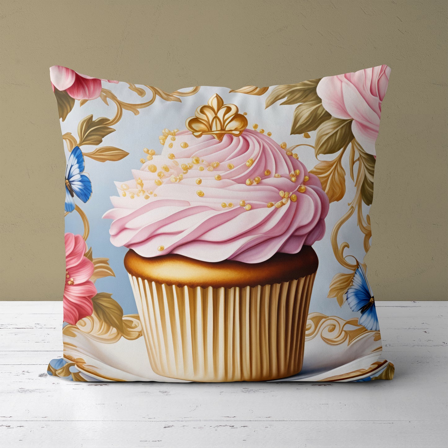 Cupcake Art Nouveau Throw Pillow