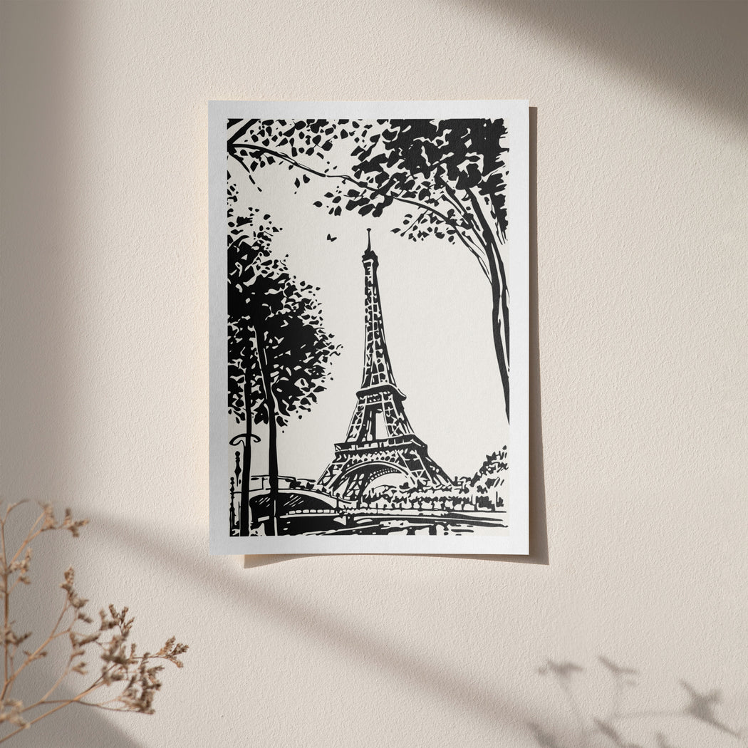 Eiffel Tower Ink Painting Art Print