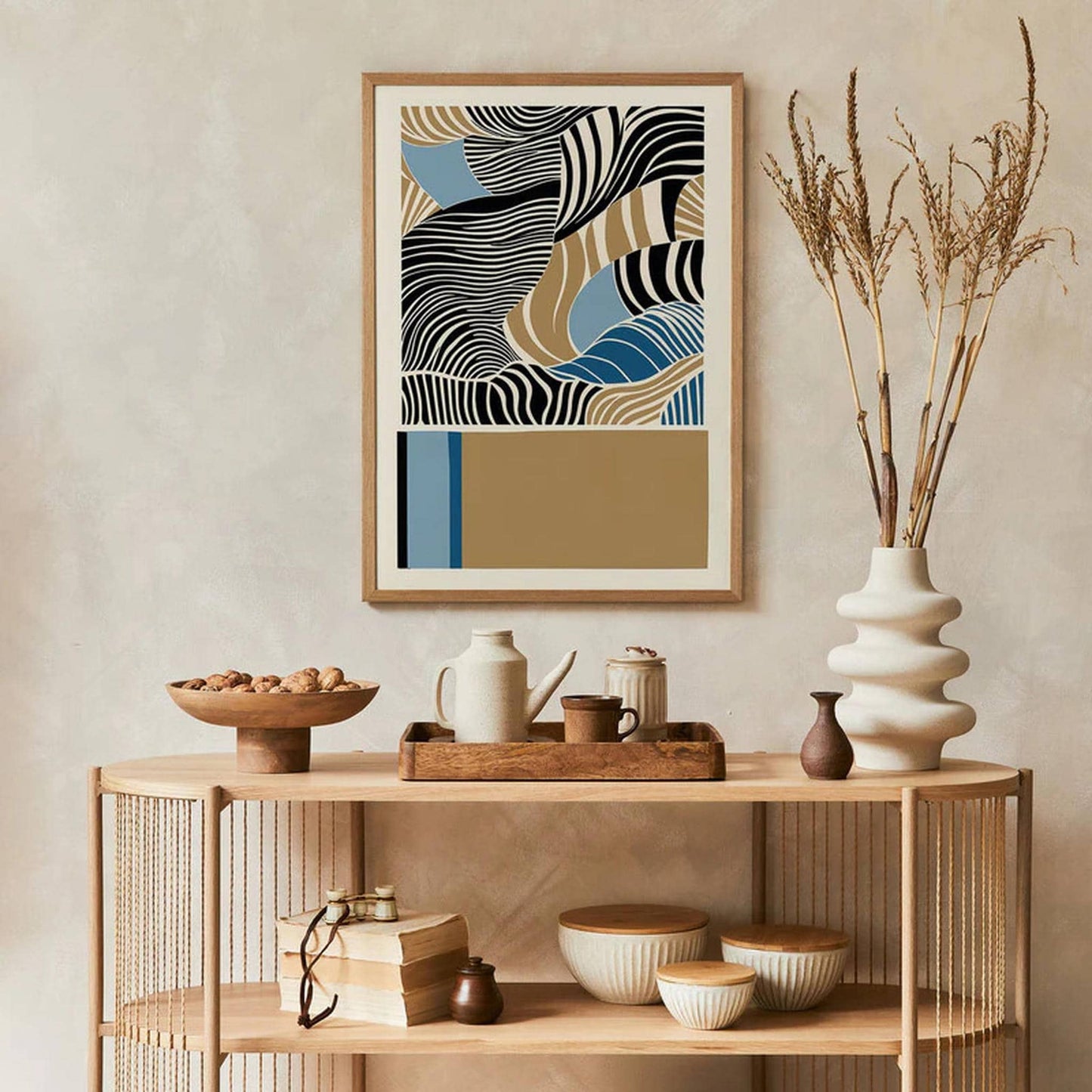 Blue and Beige Abstract Poster - HypeSheriff