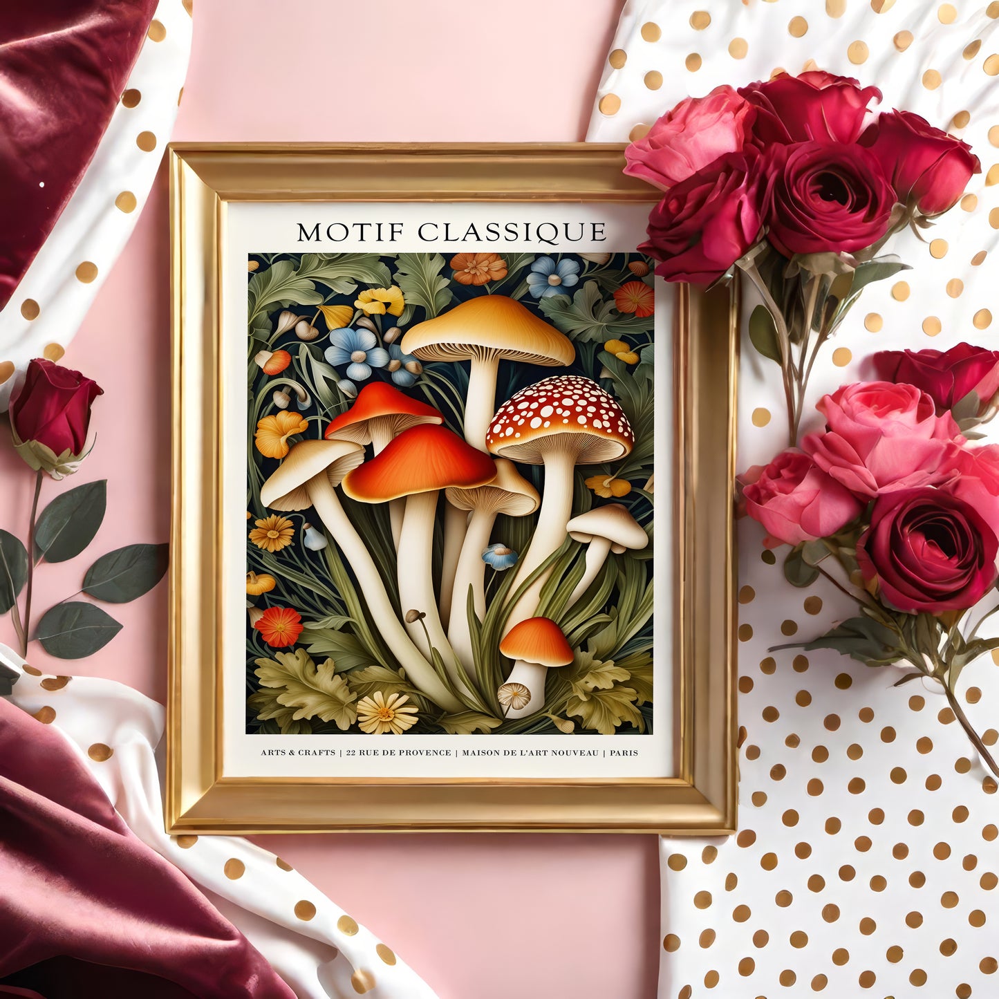 Motif Classique Mushrooms Forest Poster