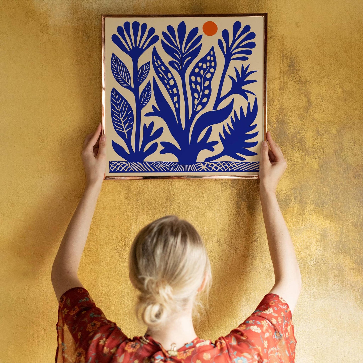 Blue Abstract Botanical Art Print – Square Wall Decor