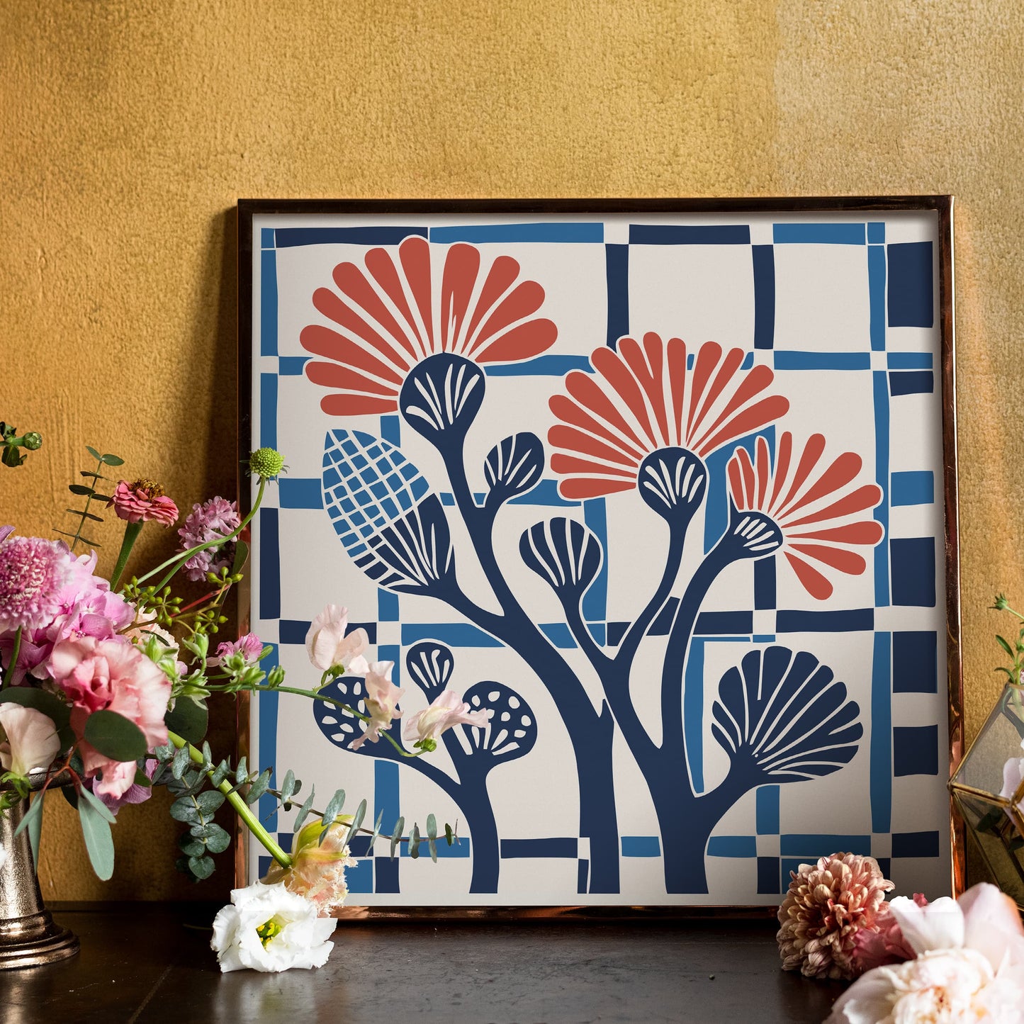 Retro Square Poster - Vintage Floral Wall Art