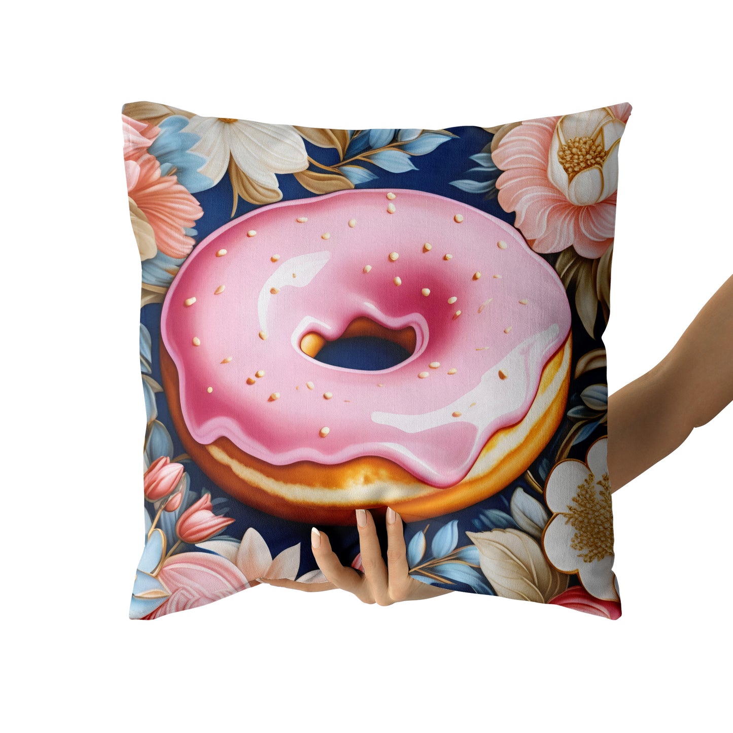 Pink Donut Romantic Throw Pillow