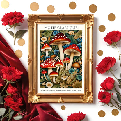 Red Mushrooms Motif Classique Morris Poster