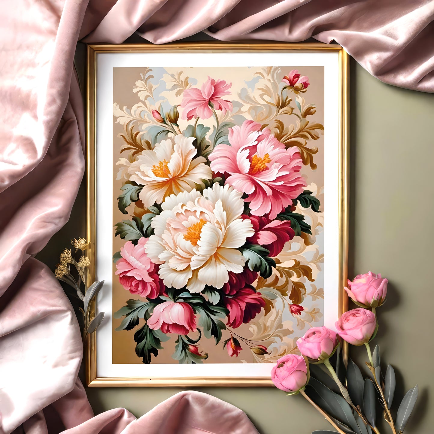 Beige Elegant Floral Art Print 2024