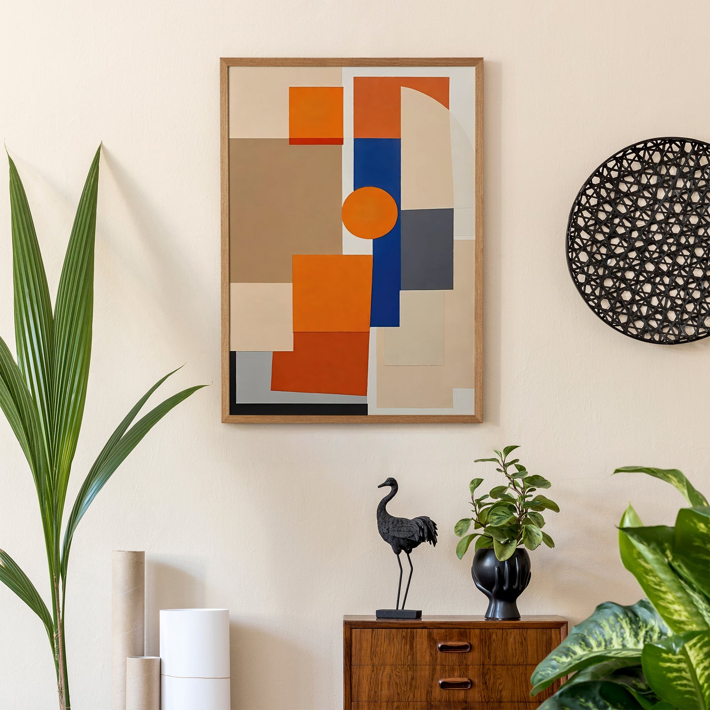 Mid Century Modern Abstract Orange Print