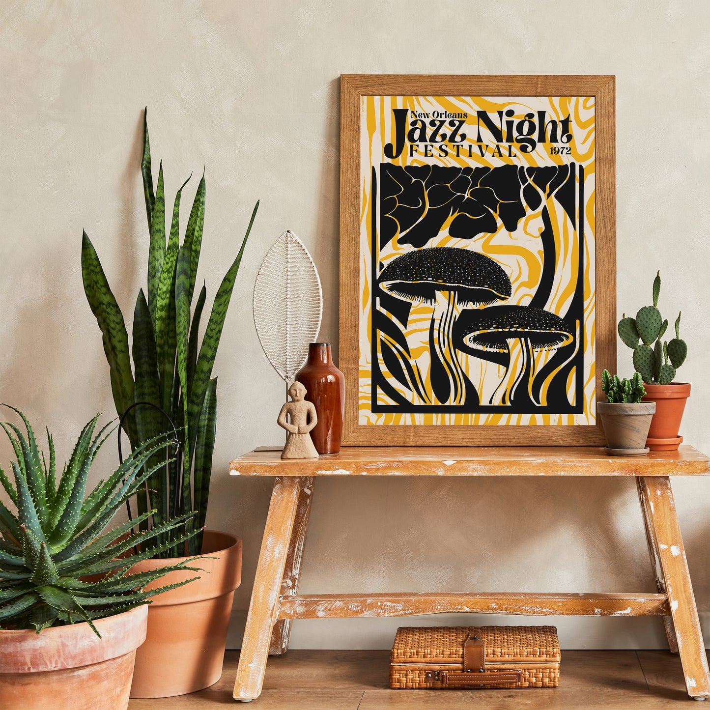 Groovy Jazz Night Mushroom Yellow Music Poster
