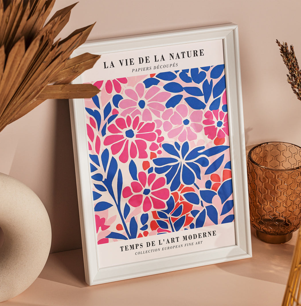 Pink and Blue Floral Poster