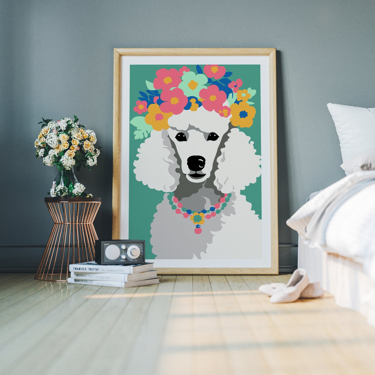 White Poodle Dog Nursery Room Wall Art