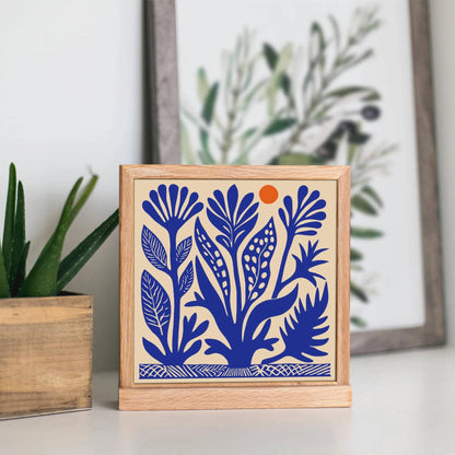 Blue Abstract Botanical Art Print – Square Wall Decor
