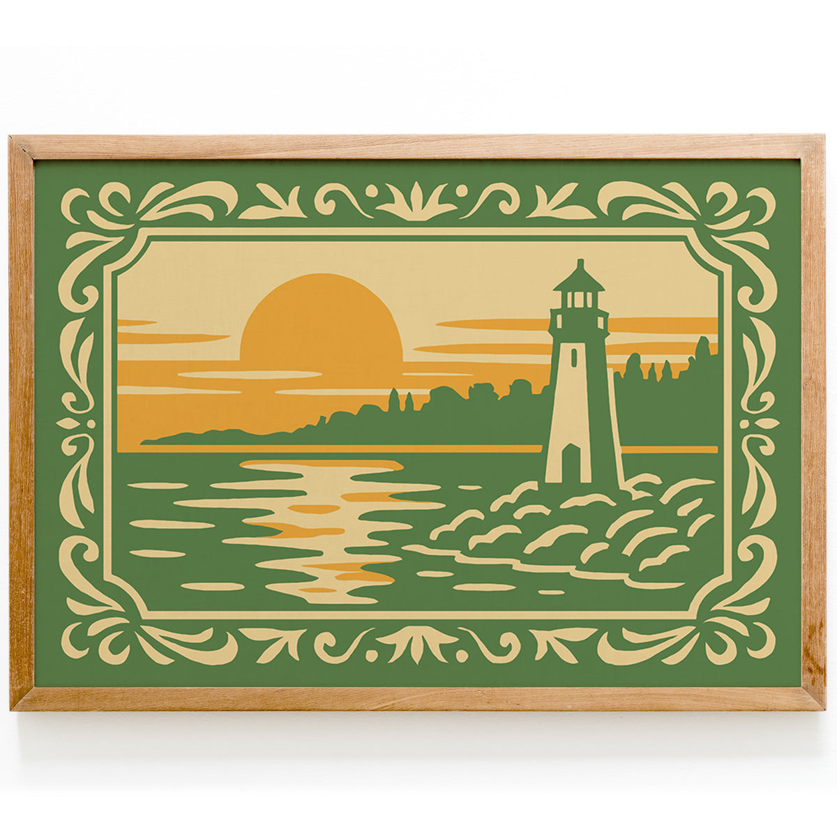 Lighthouse Sunset Seaside Landscape Art Poster