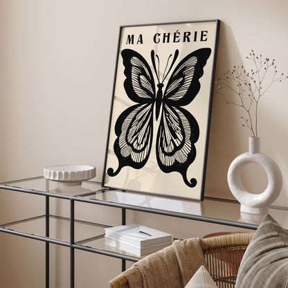 Ma Cherie Retro Black Butterfly Print