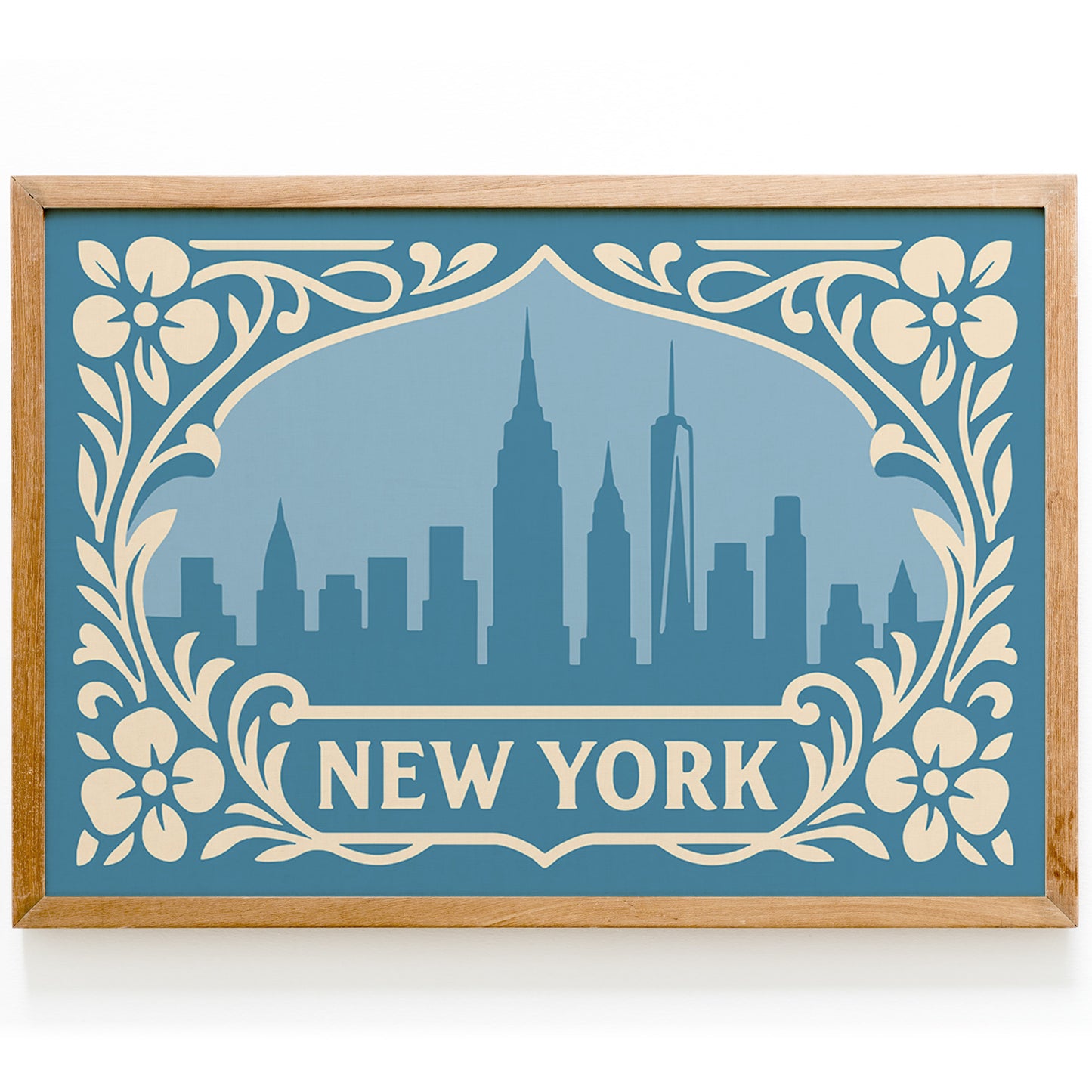 New York Icy Blue Print - Horizontal Wall Art